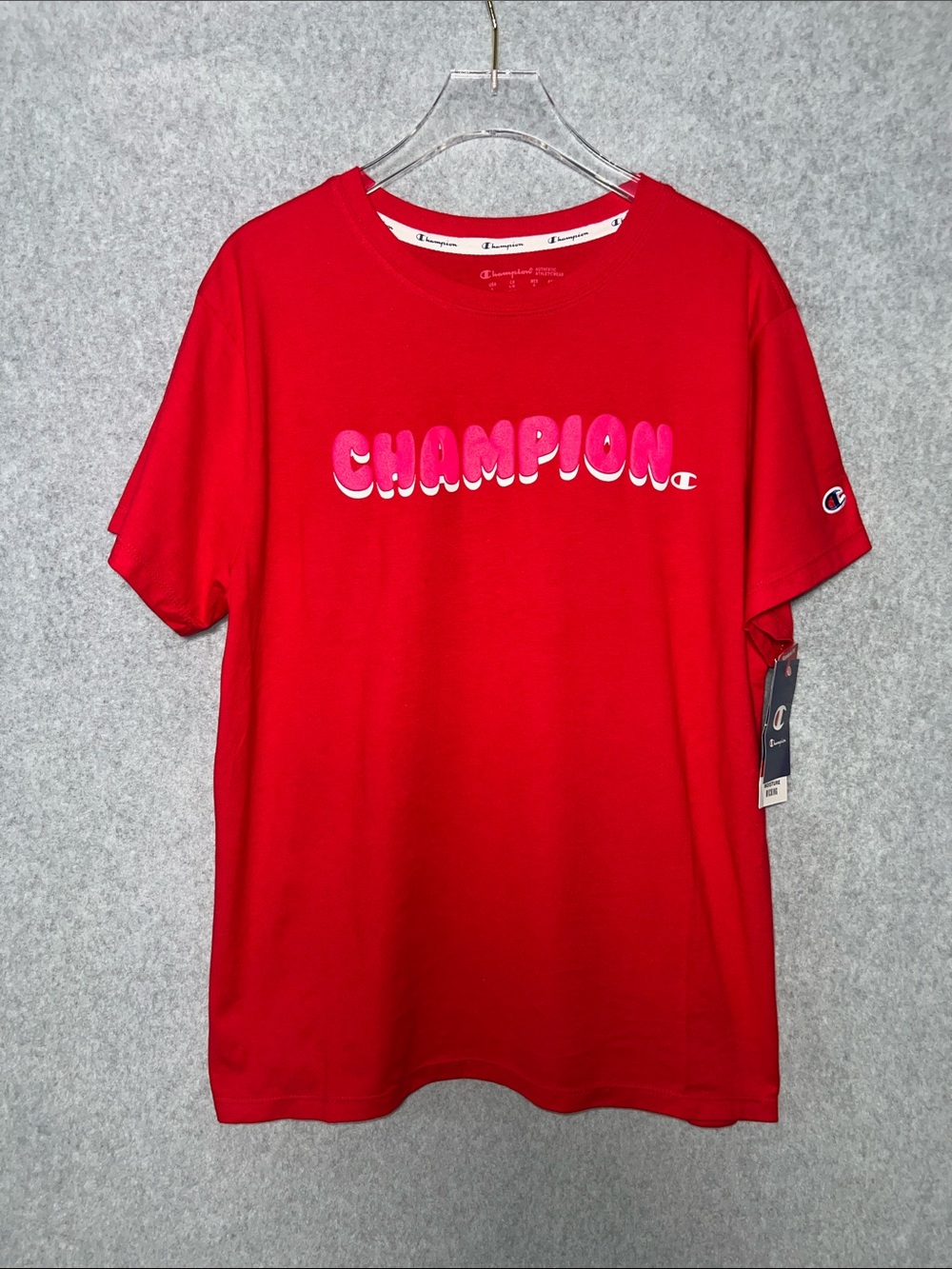 Champion Cheerful Red Logo The Classic Tee NWT SZ L